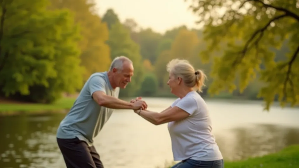 Seniori veic vieglus vingrojumus ārējā vidē